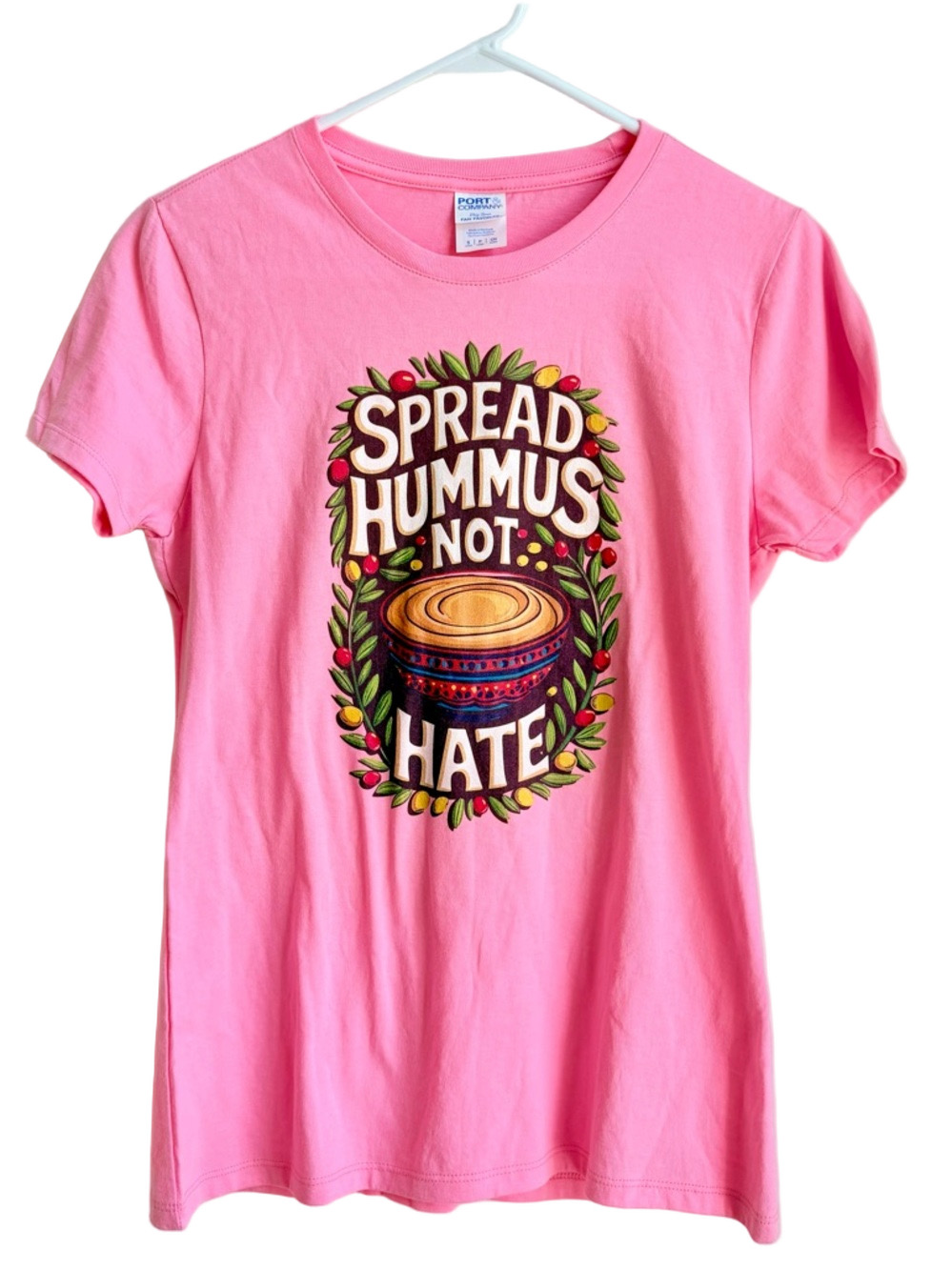 Women’s Cute Pink Spread hummus not hate t-shirt Size Sm